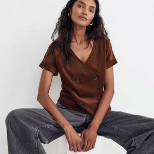 NWT MADEWELL Corduroy Double-Breasted Top Brown Small